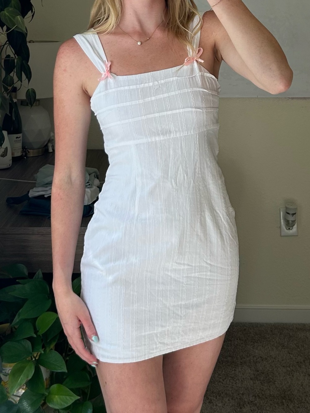 White Tie-Shoulder Mini Dress